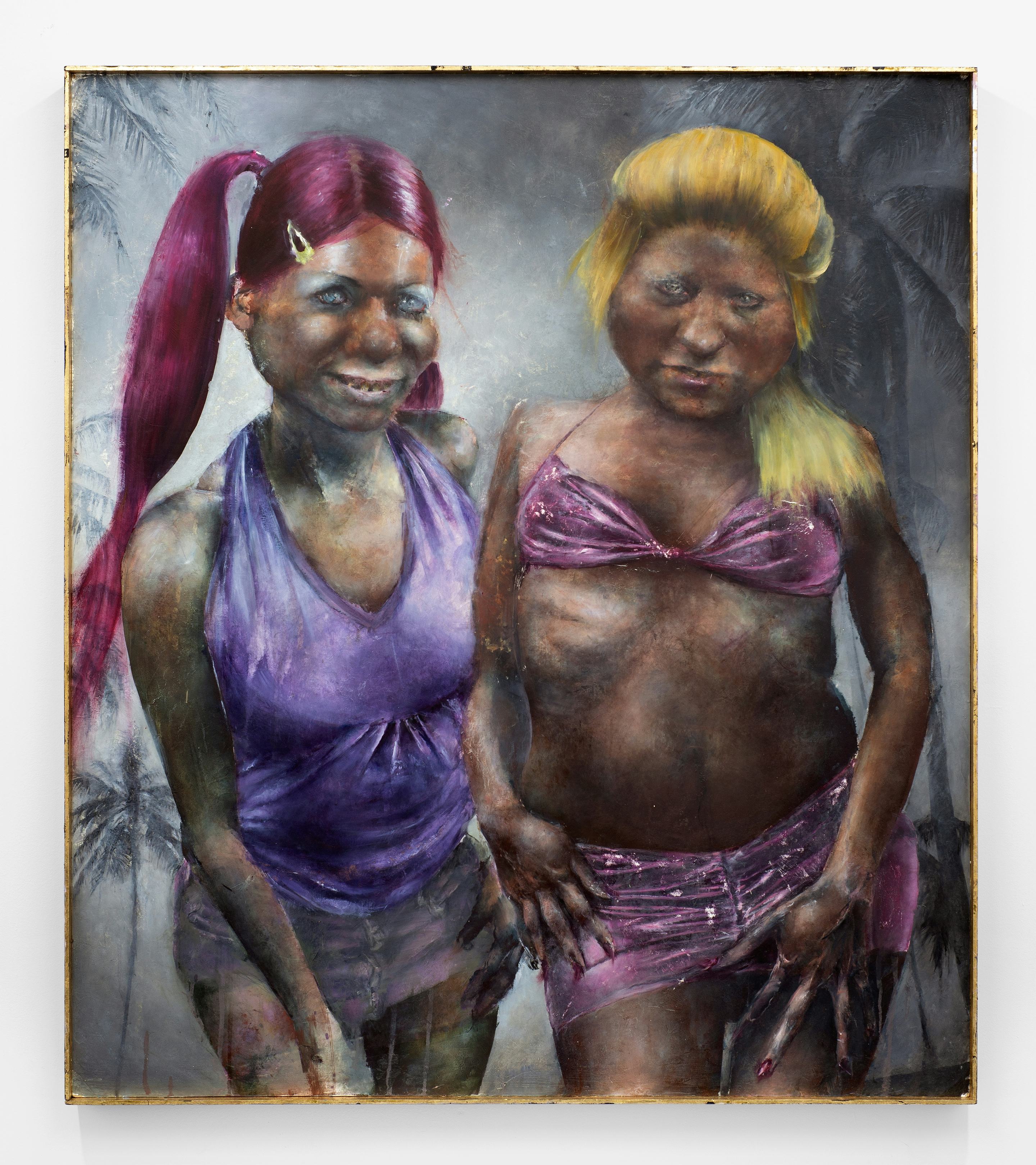 Clubbers (2022)
Oil and gold leaf on panel with artist's frame
50.5h x 44.5w x 2.75d inches (128.27h x 113.03w x 6.985d cm)
