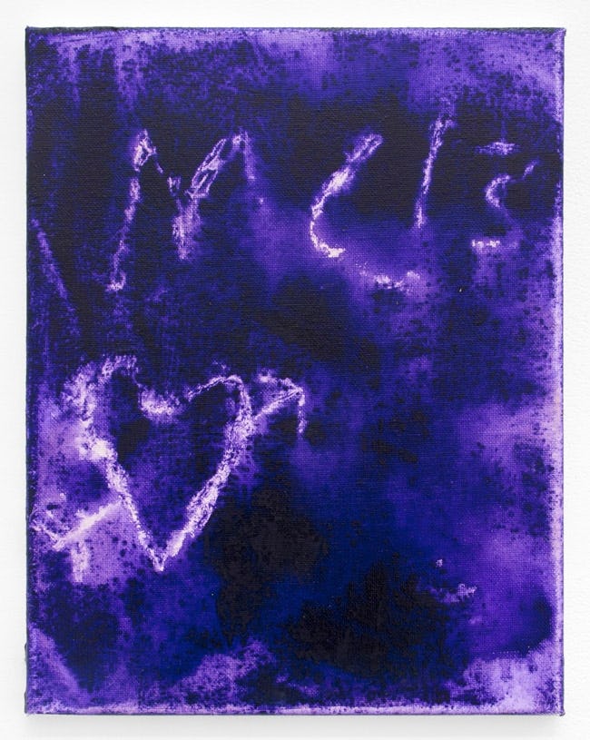 Michael Clifford, Purple w/ Love (2013). Acrylic on canvas. 14h x 11w in.