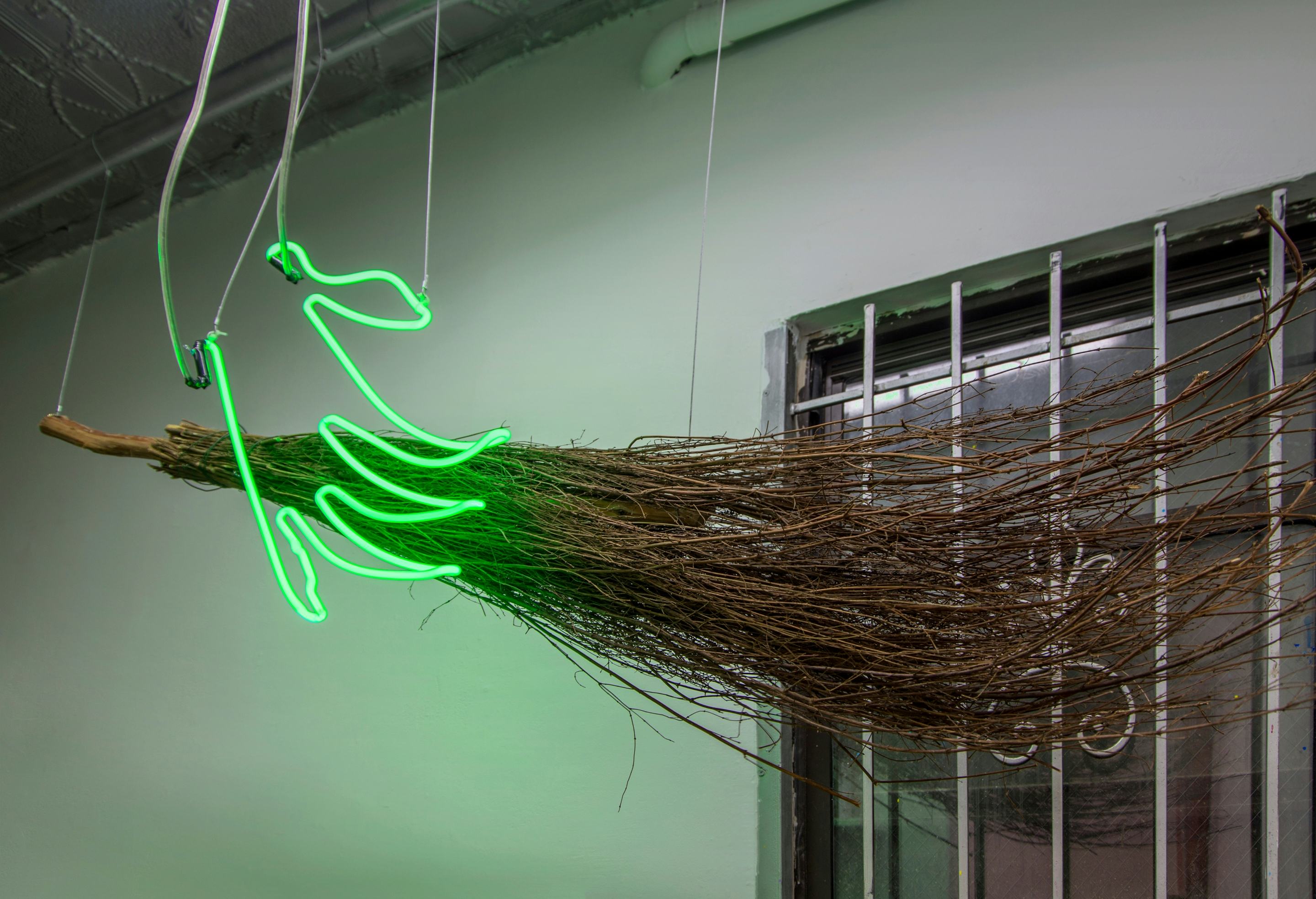 Tru Bruja (2018)
Broom, neon
24h × 72w inches (60.96h × 182.88w cm)